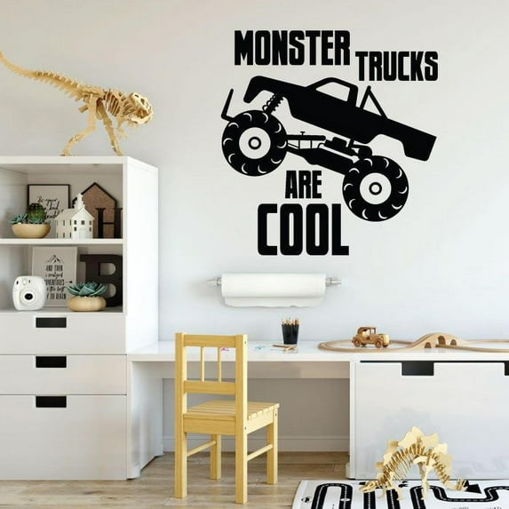 Monster Trucks Are Cool Quotes Monster Truck Toy Car Wall Sticker Art Decal for Girls Boys Room Bedroom Nursery Kindergarten House Fun Home Decor Stickers Wall Art Vinyl Decoration Size (30x27 inch)