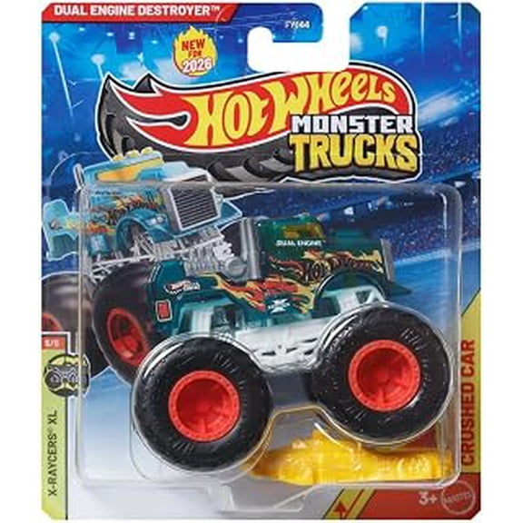 Monster Trucks Dual Engine Destroyer X Raycers XL 5 5 Includes Crushed Car 2026 1 64 Scale