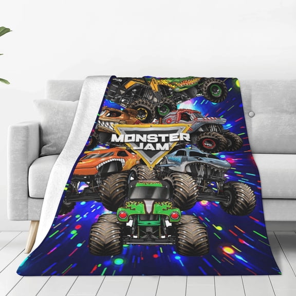 Monster Trucks-Ja-m Soft Micro Fleece Cozy Throw Blanket Lightweight Fuzzy Flannel Blankets Sofa Decor Gifts