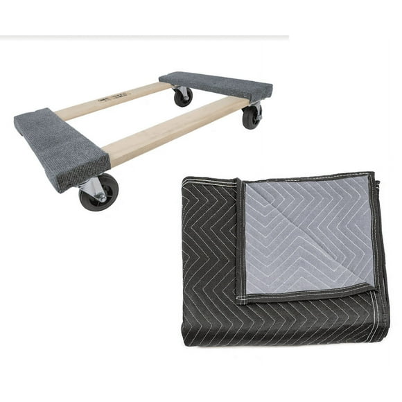 Monster Trucks MT10003 Wood 4-Wheel Dolly, Carpeted & 3 Pack MT10104 72" x 80" Economy Moving Blanket