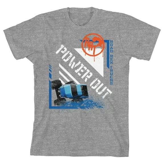 Monster Trucks Power Out Youth Heather Gray Short Sleeve Crew Neck Tee-Medium