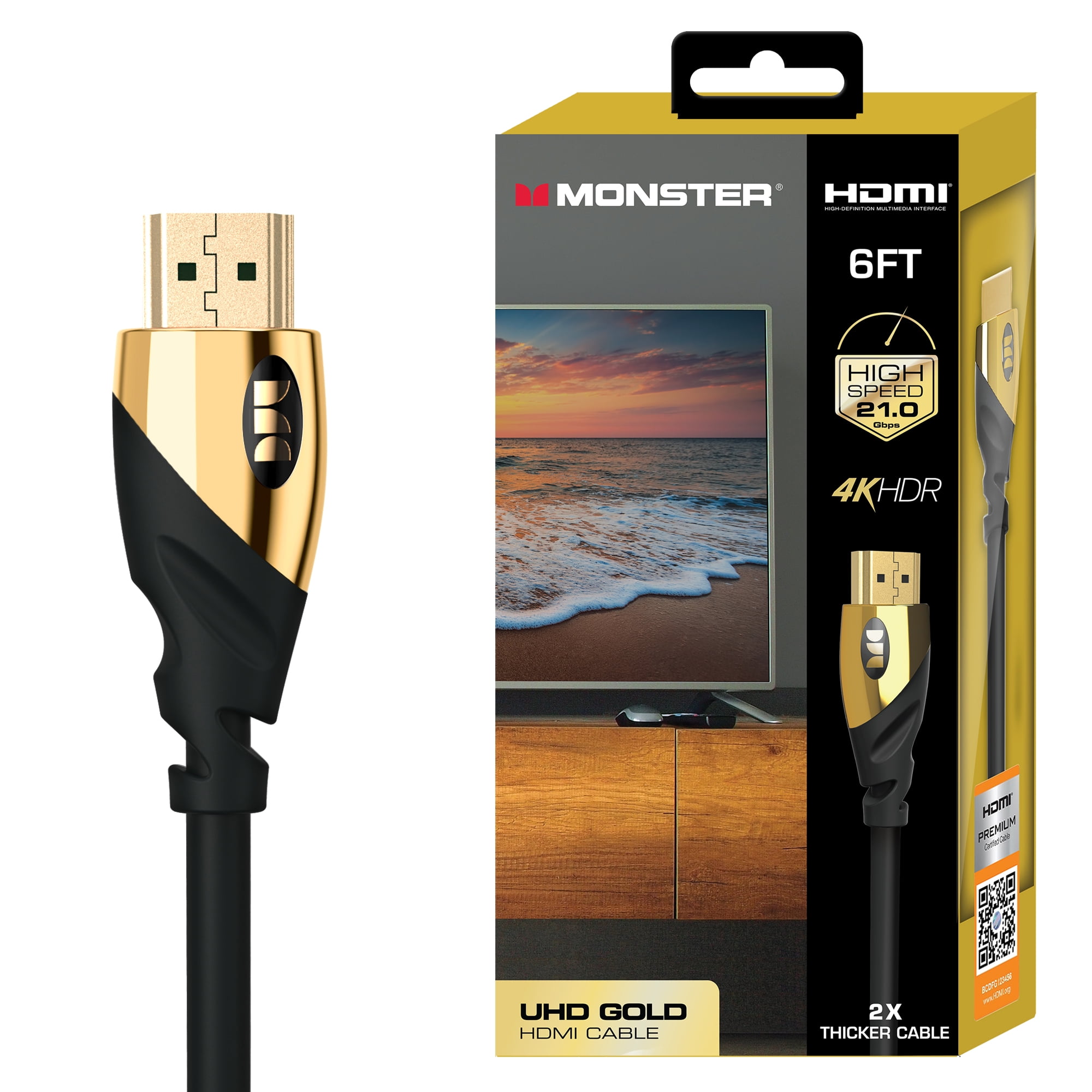 Diskriminere tofu Fejlfri Monster Ultra HD 4K Compatible Gold HDMI 2.0 Cable – 6ft - Walmart.com