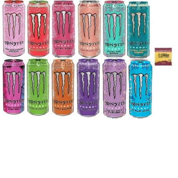 Monster Ultra Sampler Pack - 16ounce (Pack of 12) + Stinger Energy Chews