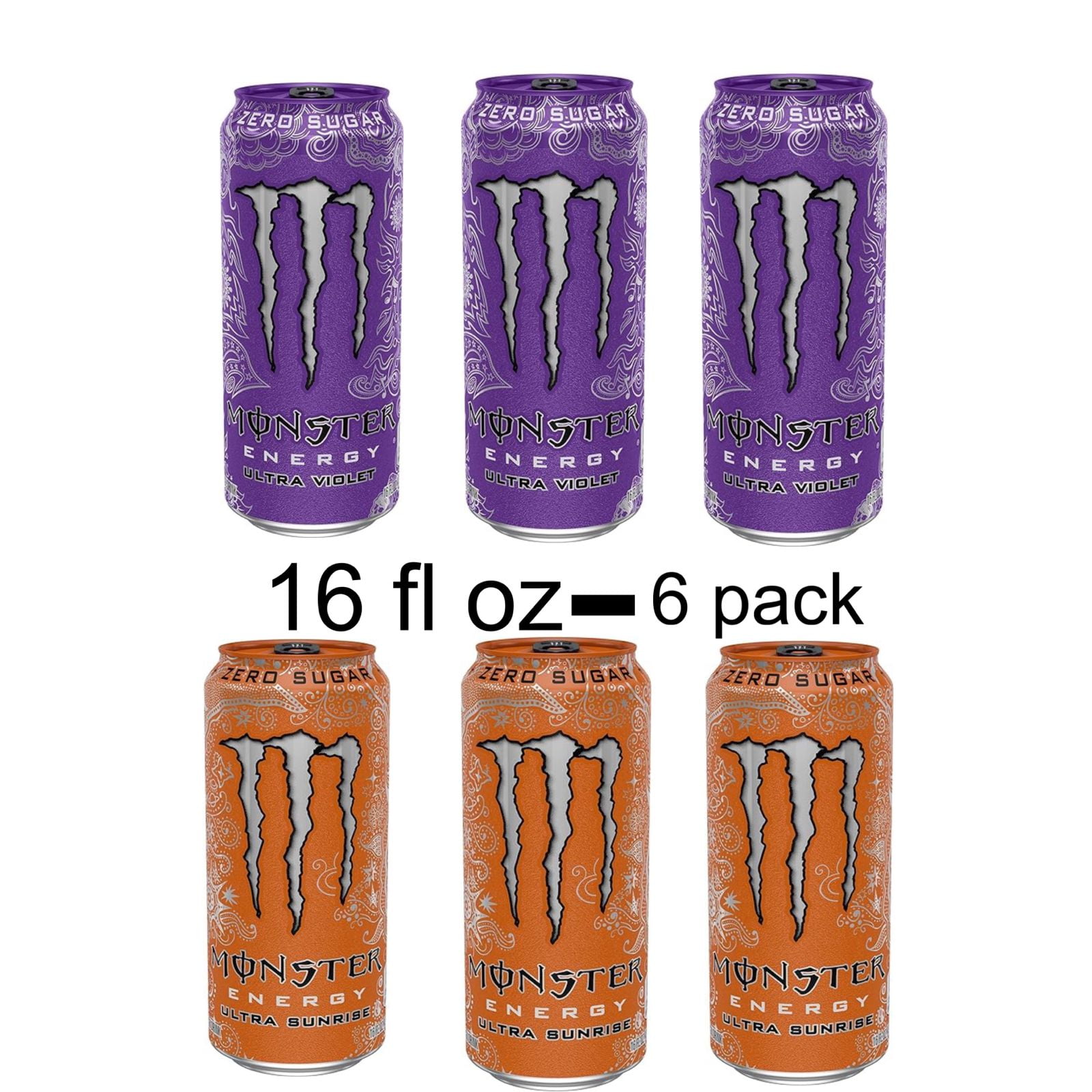 Monster Ultra Sunrise  and Ultra Violet Variety Pack, 16 fl oz Cans- 6Pack
