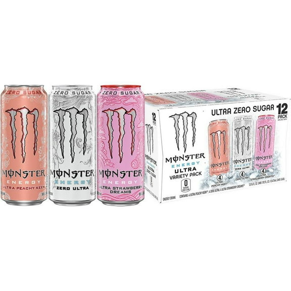 Monster Ultra Variety Pack Including Zero Ultra/Peachy Keen/Strawberry Dreams, Energy Drink - 12pk/16 fl oz Cans - Pack of 2