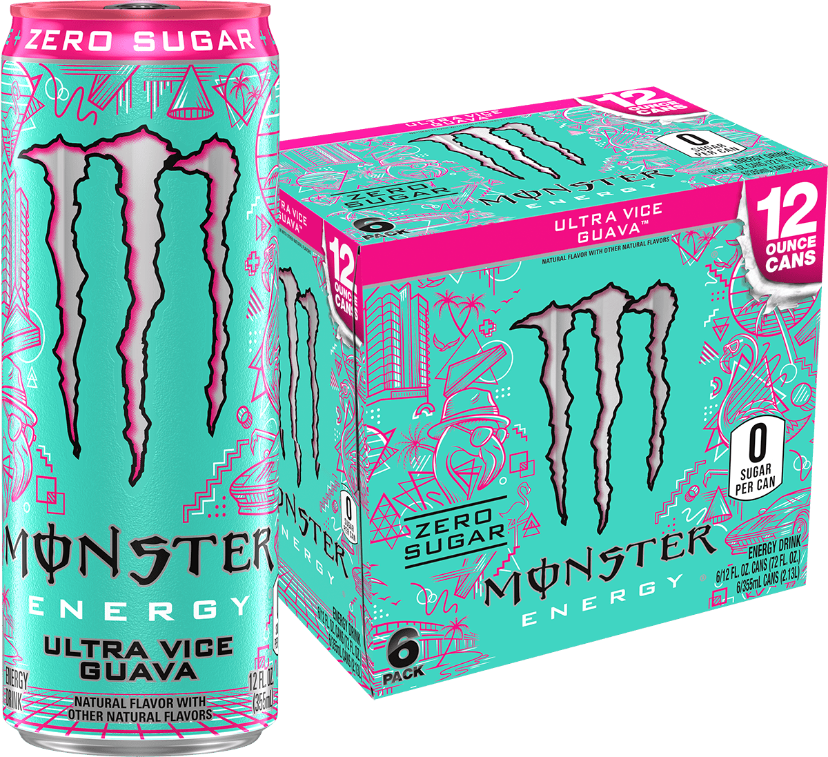 Monster Ultra Vice Guava, Sugar Free Energy Drink, 12 fl oz, 6 Pack