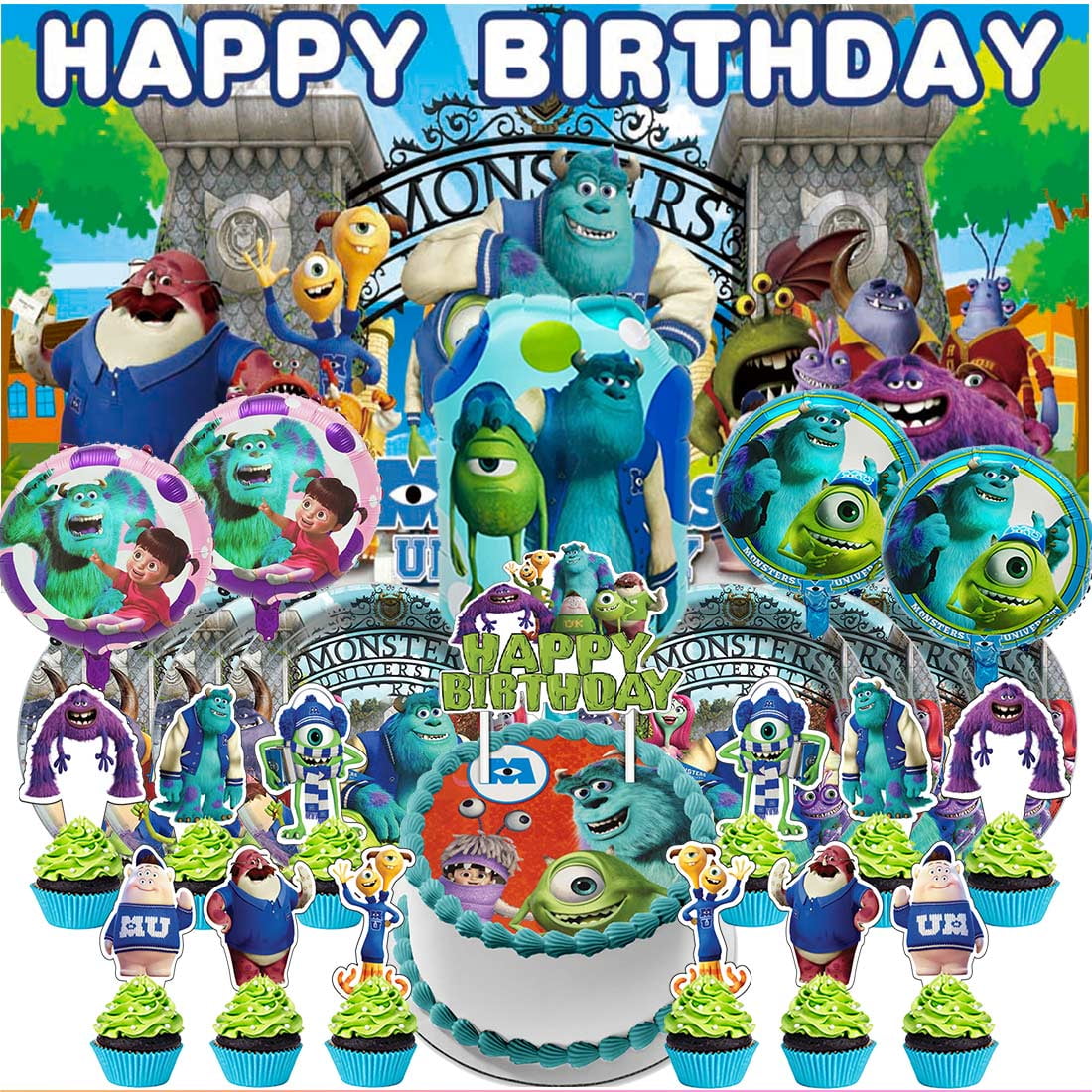 Monster University Party Supplies Decor Tableware Backdrop Banner Cake ...