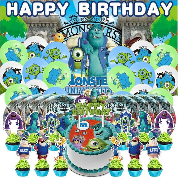 Monster University Birthday Party Supplies Balloons Paper Plates Decoration Cake Topper Decor Tableware Banner Backdrop