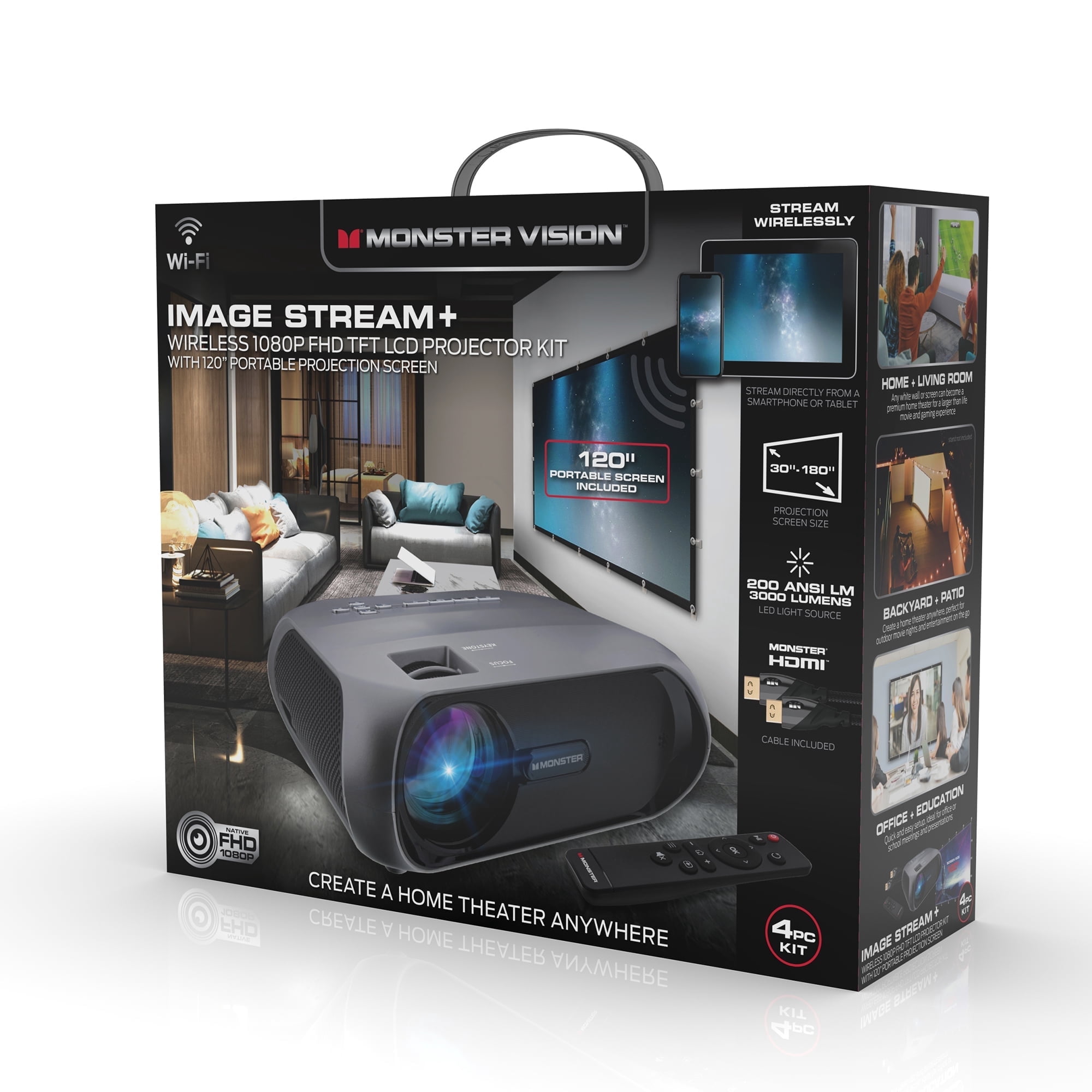 Monster Vision Wireless 1080p FHD TFT LCD Image Stream Projector