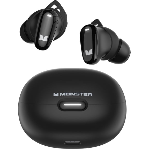 Monster Sport Wireless Earbuds Bluetooth 5.4 - 25H Playtime with Case IPX6 Waterproof, Noise Cancelling Running Headphones with Deep Bass Stereo, Touch Control (Black)