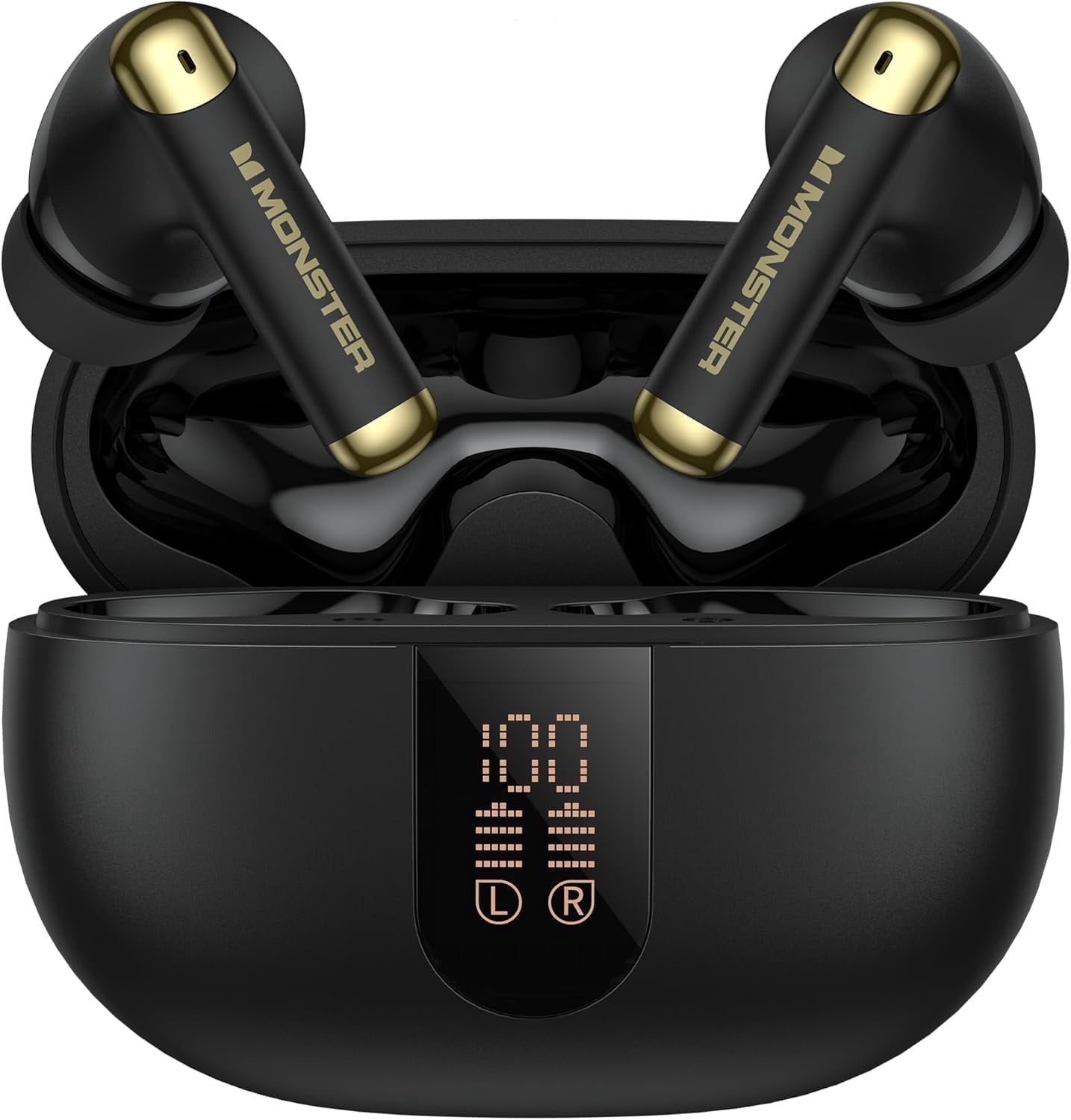 Monster Wireless Earbuds， Bluetooth 6.0 Stereo Headphones with Noise-Cancelling Mic and LED Display, Built-in Mic for Clear Calls, Waterproof Design for Sports