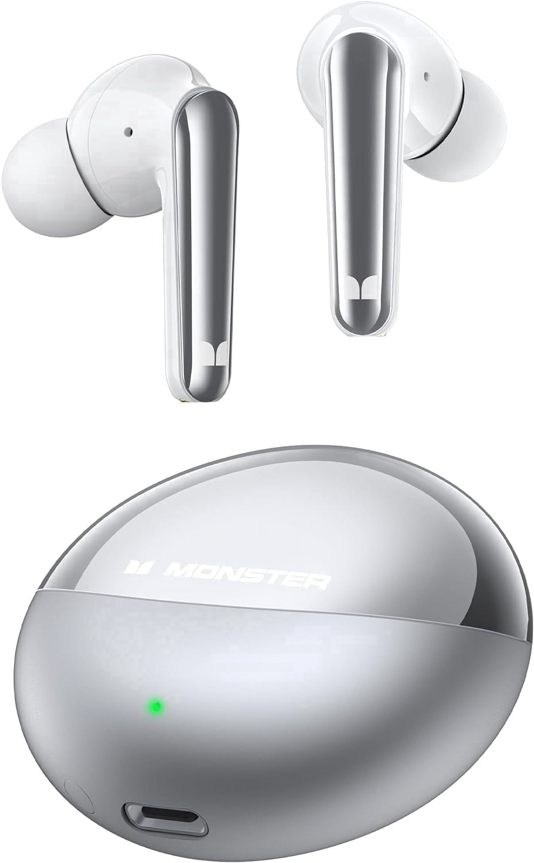 Monster Wireless Earbuds Bluetooth Earbuds HiFi Stereo, Wireless Earphones with 30H Playback, Type-C Charging, Clear Call, Touch Control, IPX6 Waterproof (Silver)