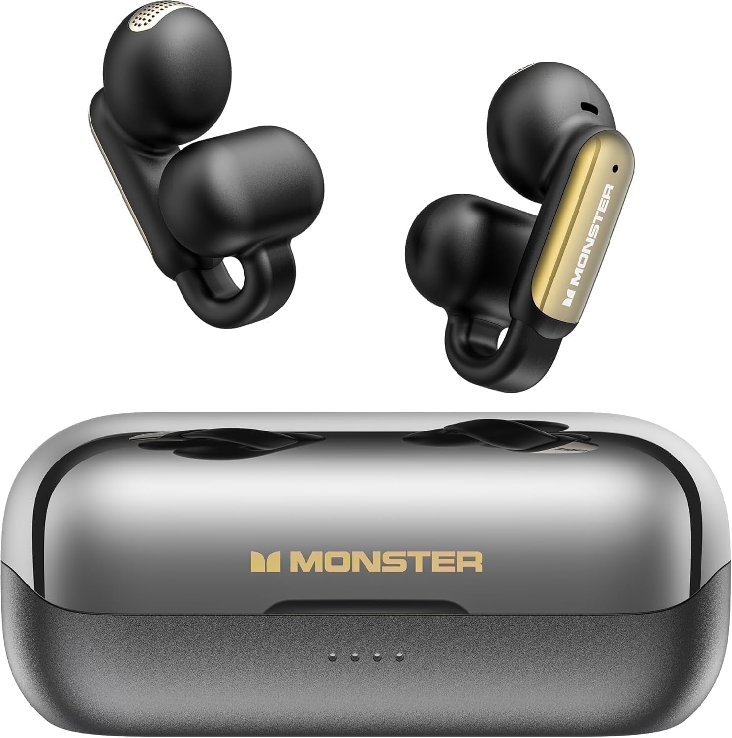 Monster Open Ear Wireless Earbuds, Comfortable Clip-on Earbuds with Noise Cancellation, Touch Control & IPX5 Waterproof Headphones for Sport, Black