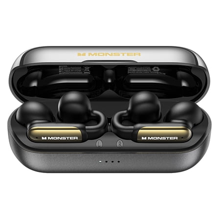 Monster True Wireless Earbuds, Bluetooth 5.4, Comfortable Open Ear Headphones with Charging Case, 32 Hours Playtime, Environment Noise Cancelling, IPX5 Waterproof Wireless Earphones for Sport, Black