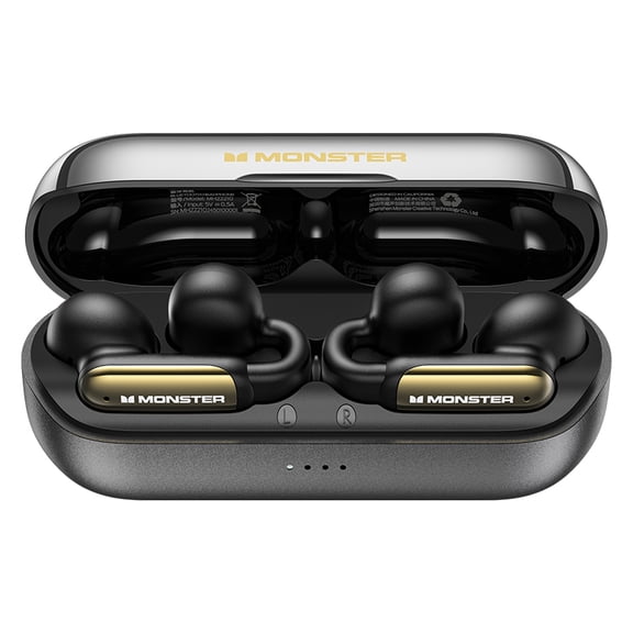Monster True Wireless Earbuds, Bluetooth 5.4, Comfortable Open Ear Headphones with Charging Case, 32 Hours Playtime, Environment Noise Cancelling, IPX5 Waterproof Wireless Earphones for Sport, Black