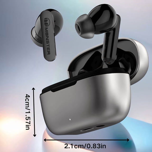 Monster Wireless Noise Cancelling Earbuds, Bluetooth 5.4, 24H Playtime, Fast Charging & Pairing, Dual Mic HD Call, Touch Control, Multi-Device Support, Includes 3 Ear Tips