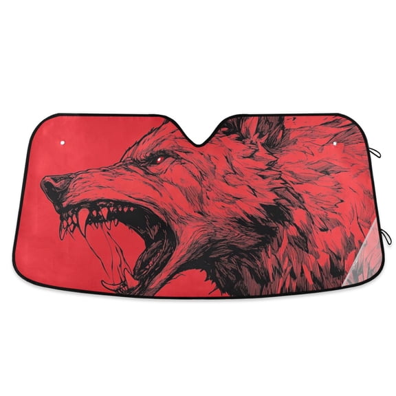 Monster Wolf Car Windshield Sun Shade Reflector Sunshade Foldable for Front Keeps Vehicle Cool