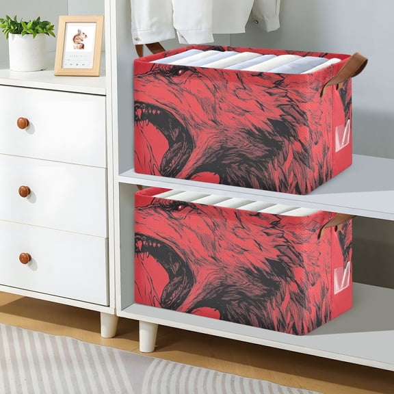 Monster Wolf Foldable Storage Large Fabric Storage Baskets Organizer Storage Bins with Handles for Shelves