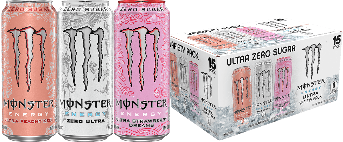 Monster Energy Ultra Variety Pack Energy Drink, Zero Sugar, 15-Pack, 16 Oz Cans