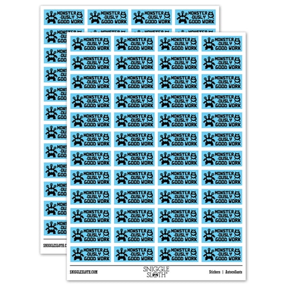 Monster-ously Monstrously Good Work Teacher Student School Sticker Set - Light Blue - Gloss Finish - 1.25" Mini