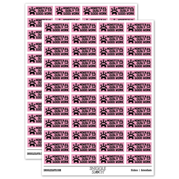 Monster-ously Monstrously Good Work Teacher Student School Sticker Set - Light Pink - Gloss Finish - 1.25" Mini