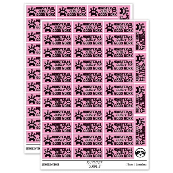Monster-ously Monstrously Good Work Teacher Student School Sticker Set - Light Pink - Matte Finish - 1.5" Small