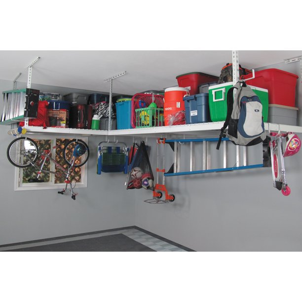 "MonsterRAX Overhead Garage Rack, 4x8, with Hooks, 2Pack, White (12
