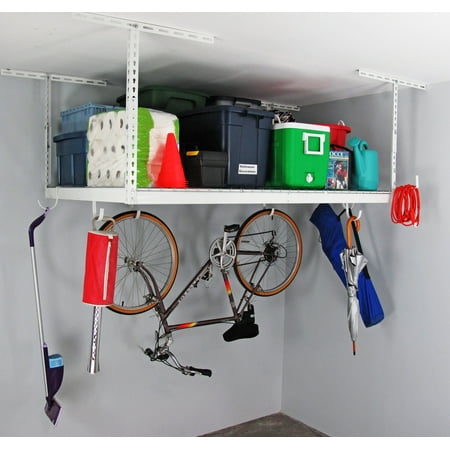 MonsterRax 4x6 Overhead Garage Storage Rack - 500lb Weight Capacity - Adjustable Height - (24" - 45", White)