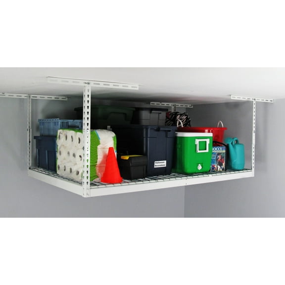 MonsterRax 4x6 Overhead Storage Rack - White - 12" - 21" Drop Down