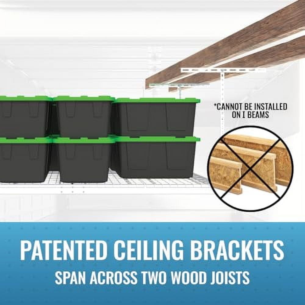 MonsterRax Overhead Garage Storage Rack - 4 x 8 Ceiling Shelving, Adjustable Hanging Racks, Color: White, 24"-45" Ceiling Drop.