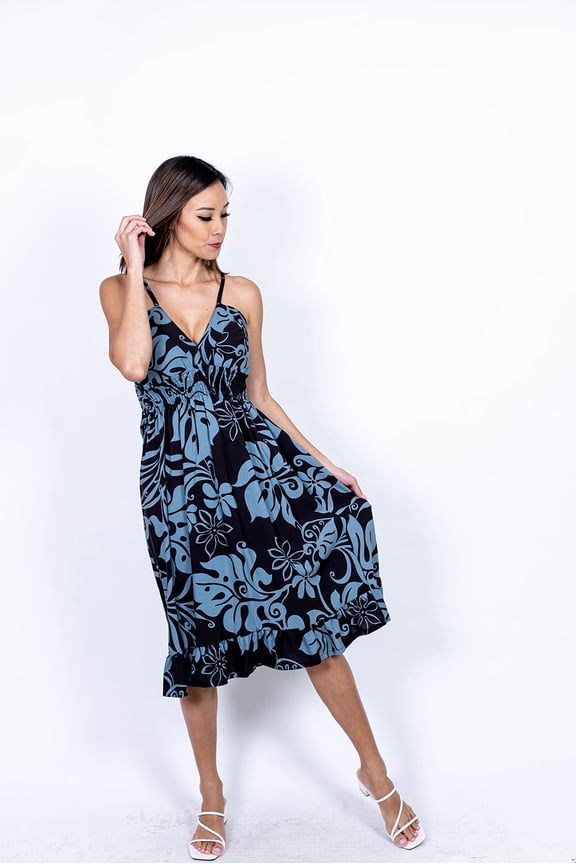 Monstera Abstract Long V-Neck Dress, Made in Hawaii
