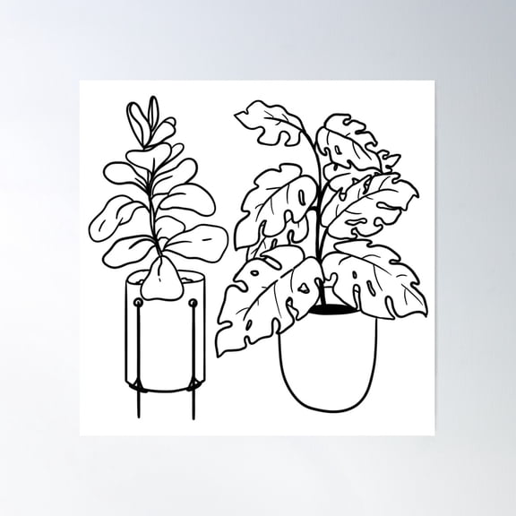 Monstera And Fiddle Leaf Fig Pot Plants, Minimalistic, Poster Wall Art, Modern Wall Decor For Living Room Bedroom, 16x16 UNFRAMED