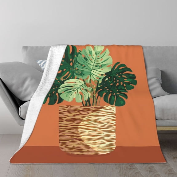 Monstera Blanket Air Conditioning Blanket Lightweight Breathable Soft Fuzzy Potted Tropical Plant Print For Office Nap 50x40