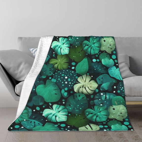 Monstera Blanket Flannel Air Conditioning Blanket Lightweight Breathable Soft Fuzzy Tropical Leaf Print For Nap Office Travel 50x40