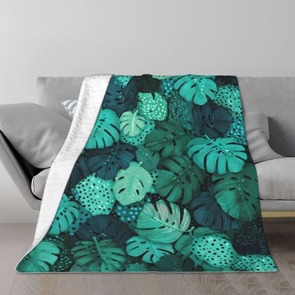 Monstera Blanket Flannel Gift For Plant Lovers Tropical Foliage Design Soft Skin Friendly All Season Couch Throw Vivid Print 50x40