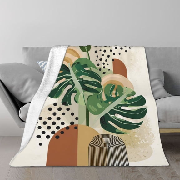 Monstera Blanket Gift For Plant Lovers Minimalist Tropical Foliage Arch Design Soft Skin Friendly All Season Couch Throw 50x40