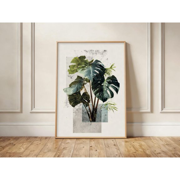 Monstera Botanical Collage Art Tropical Greenery Nature Artwork, Unframed Paper Print