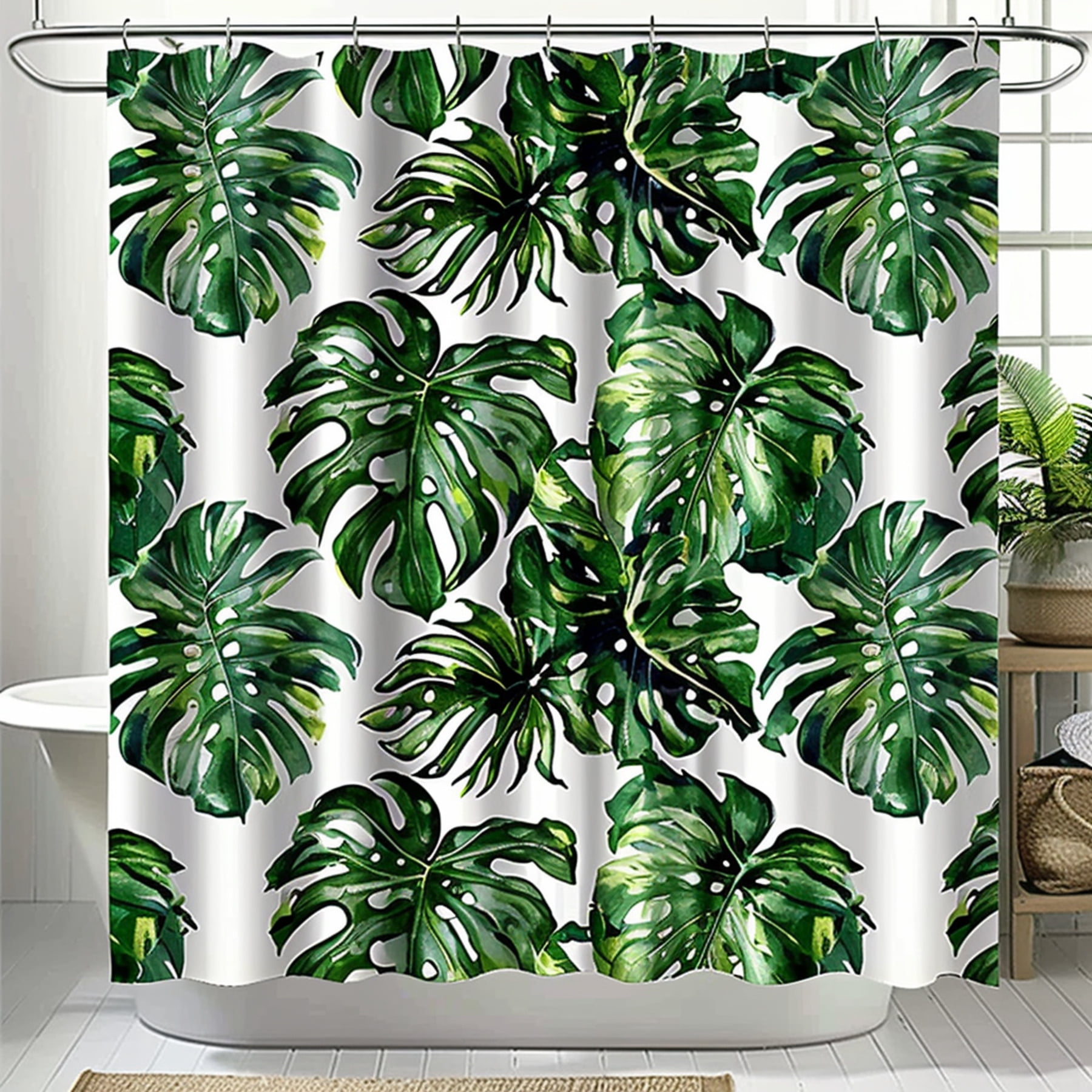 Monstera Botanical Leaves Shower Curtain Tropical Palm Leaf Print ...