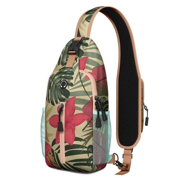 Monstera Botanical Sling Backpack, Lightweight Crossbody Daypack with Exotic Leaf Print, Stylish and Functional for Gym, School, or Travel