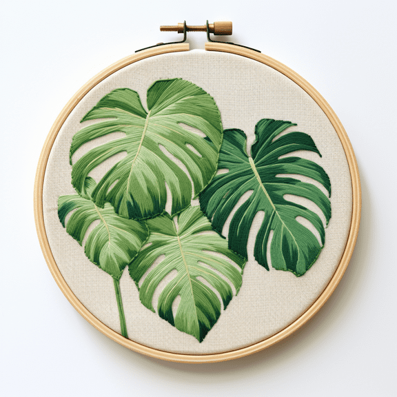 Monstera Deliciosa DIY Stamped Cross Stitch Kits for Beginners Easy with Hoop 11CT Needlepoint Embroidery Counted Cross Stitch Kits Art Craft Wall Decoration 30x30cm(1)