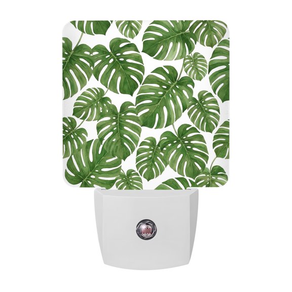 Monstera Deliciosa Night Lights, Emerald Green Tropical Leaf Summer Smart Auto Dusk to Dawn Sensor Nightlights Plug-in Nightlight for Bedroom Bathroom Living Room Kitchen Hallway