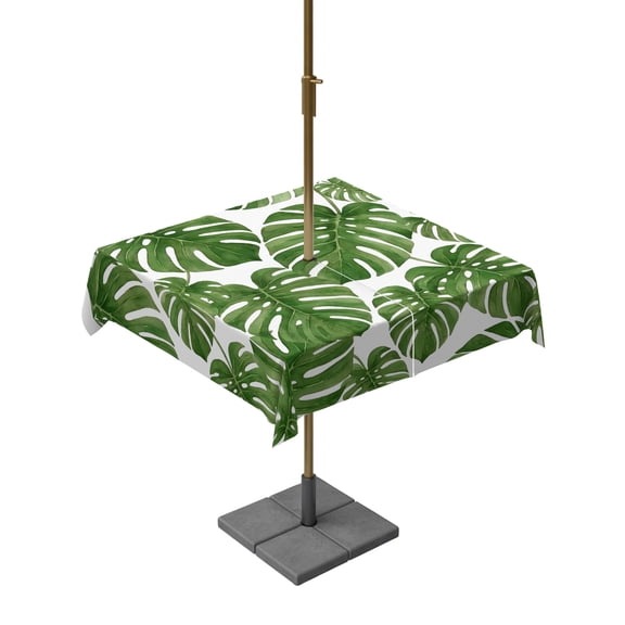 Monstera Deliciosa Square Outdoor Tablecloth with Umbrella Hole Emerald Green Tropical Leaf Summer 60x60 Inch Waterproof Table Cover Zippered Table Cloth for Garden Patio