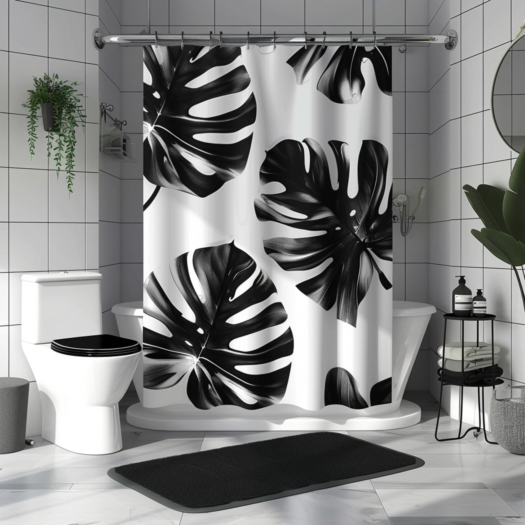 Monstera Dreams: Black & White Bathroom Set with Hyper Realistic ...