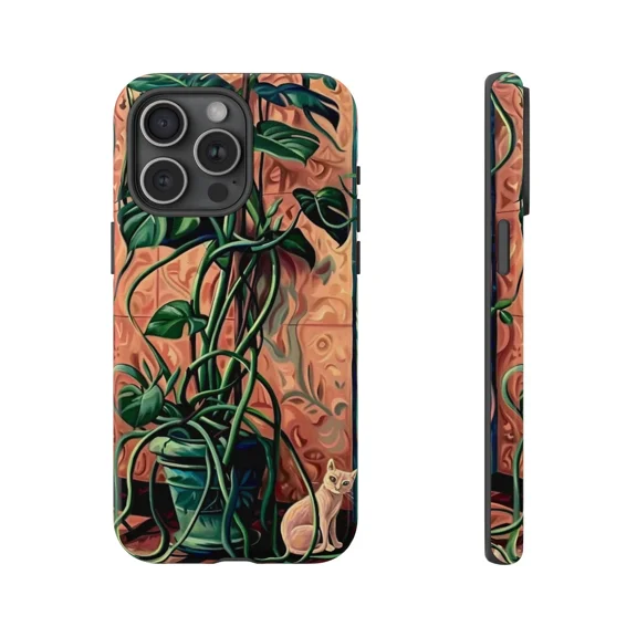 Monstera Green Vines Cat Pattern Case for iPhone 17 through 11 Pro Max
