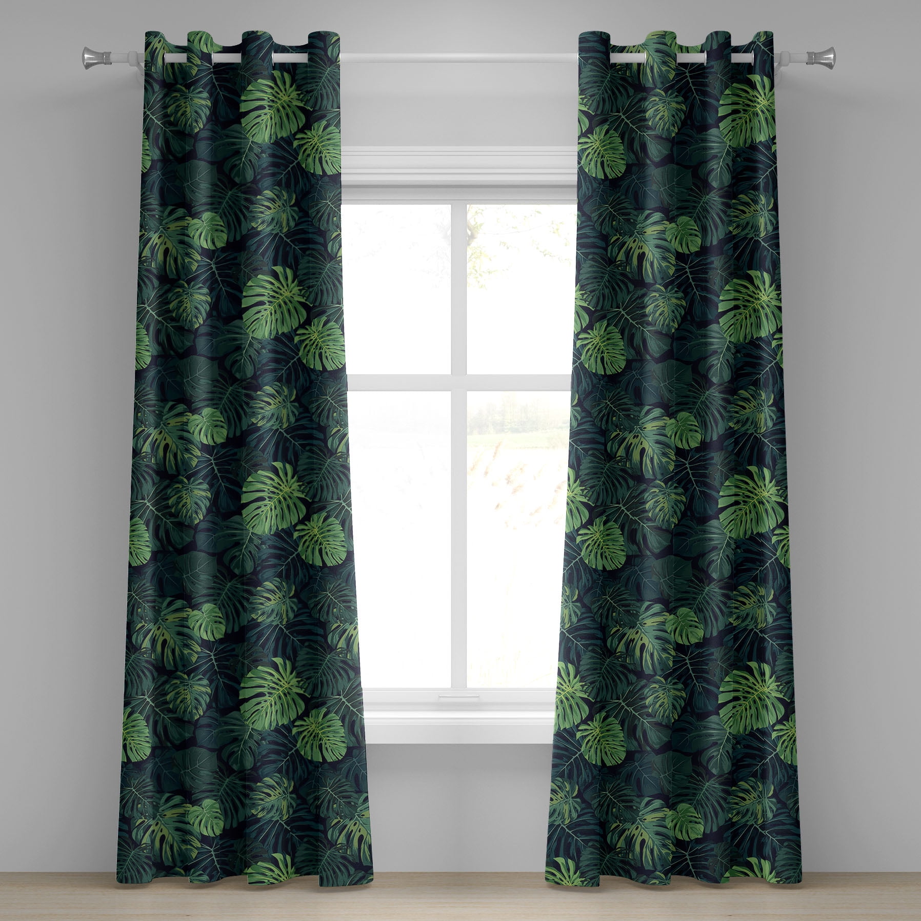 Monstera Grommet Curtain, Exotic Hawaiian Modern Digital Watercolor