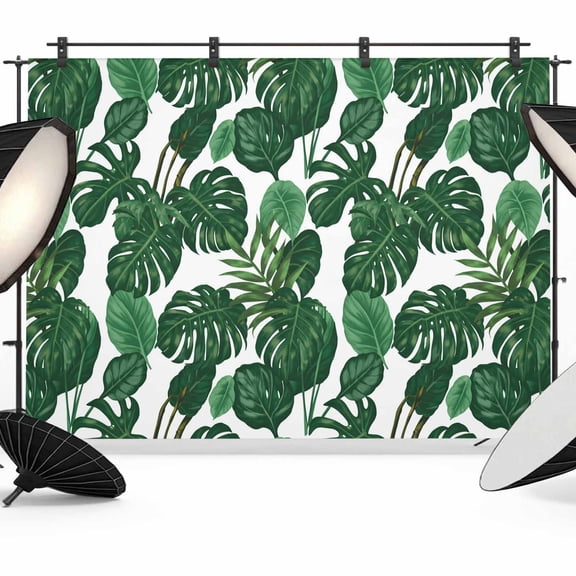 Monstera Leaf Backdrop for Photography, Tropical Plants Summer Green Plant Photo Backdrop Portrait Background Party Banner Photo Backgrounds for Studio Booth Props, 7x5ft