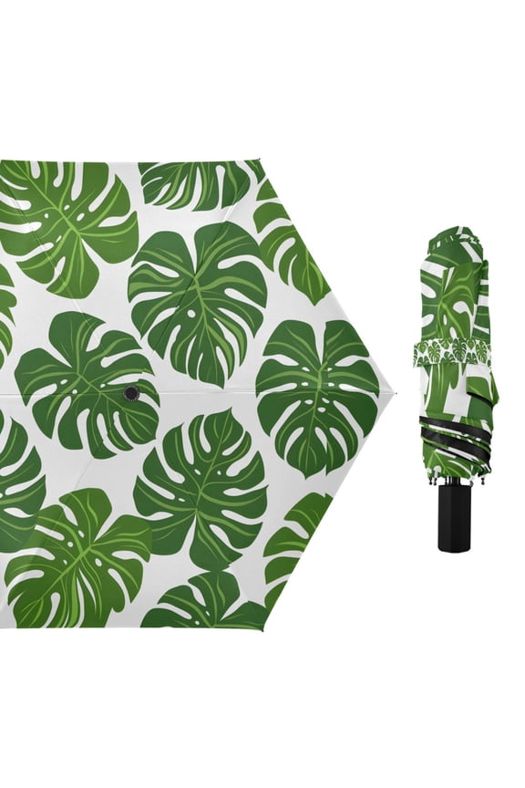 Monstera Leaf Compact Sun Umbrella Windproof Travel Umbrellas for Rain Strong Portable UV Protection