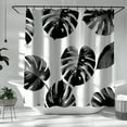 Monstera Leaf Design Shower Curtain Black and White Bathroom Decor