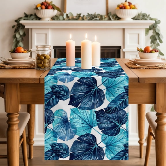 Monstera Leaf Dining Table Runner, Minimalist Botanical Navy Blue Leaf Veins Art Washable Table Runners Kitchen Coffee Table Center Decor for Home Party Holiday Wedding 13 x 36 Inches