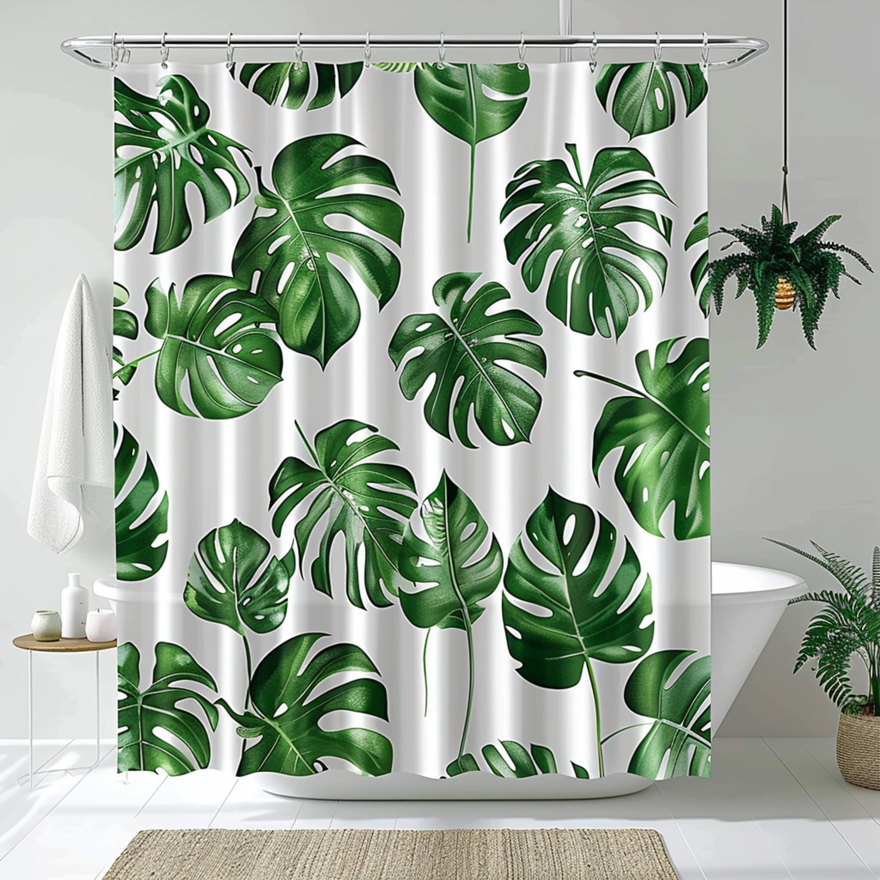 Monstera Leaf Jungle Shower Curtain Tropical Rainforest Bathroom Decor